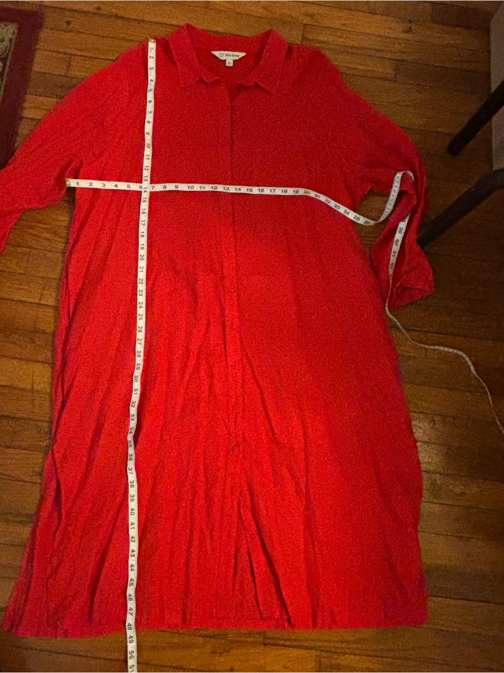 The Drop Brand Classic Red Button-Front 100% Linen Maxi Shirt Dress